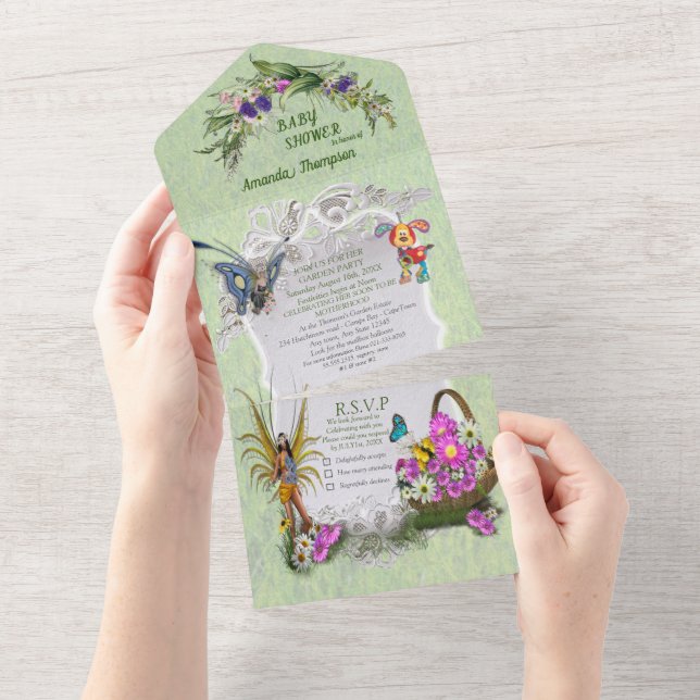 Spring Flowers & FAIRIES All in One Baby Shower All In One Invitation (Tearaway)