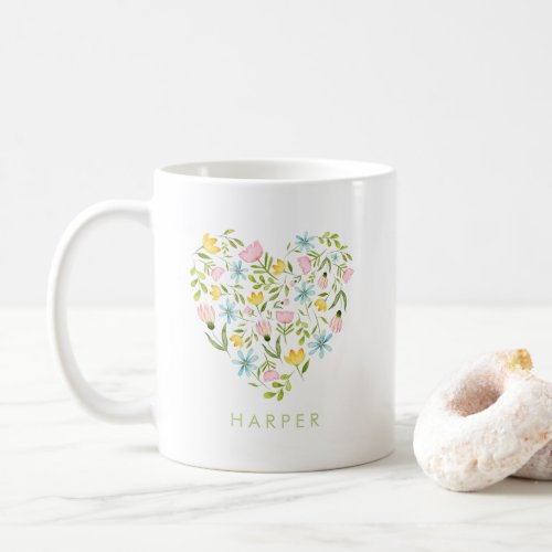 Spring Flowers Feminine Watercolor  Add Your Name Coffee Mug