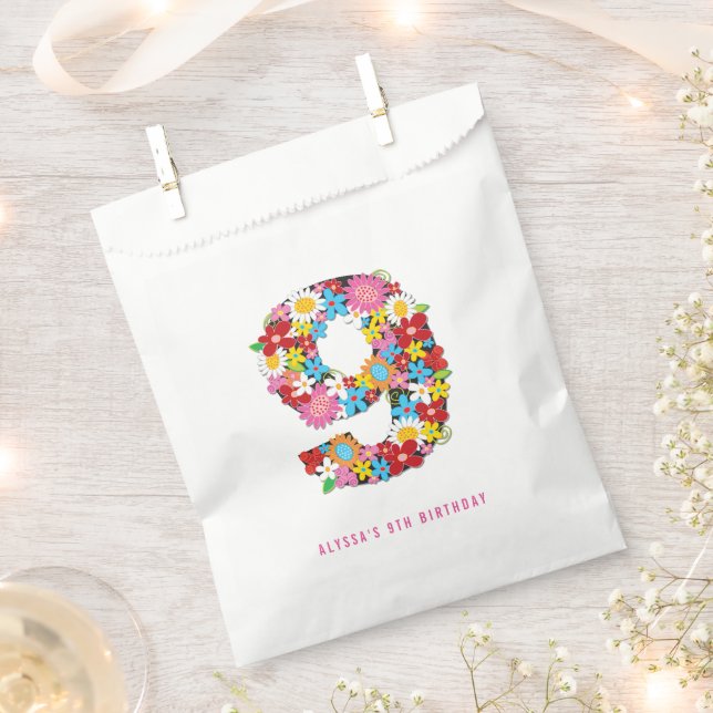Spring Flowers Five 9th Birthday Party Favor Bag (Clipped)