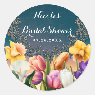 Spring Flowers Floral Frame Elegant Chic Favor Classic Round Sticker