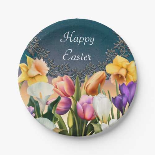 Spring Flowers Floral Frame Elegant Chic Party Paper Plates