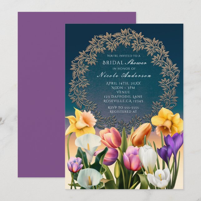 Spring Flowers Floral Frame Elegant Invitations (Front/Back)