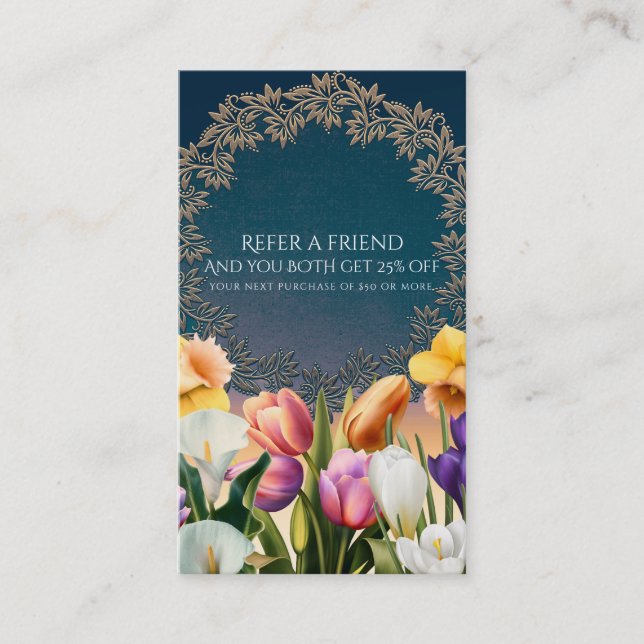 Spring Flowers Floral Frame Elegant Refer a Friend Referral Card (Front)
