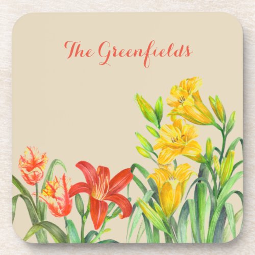 Spring Flowers Floral Garden Art Coaster