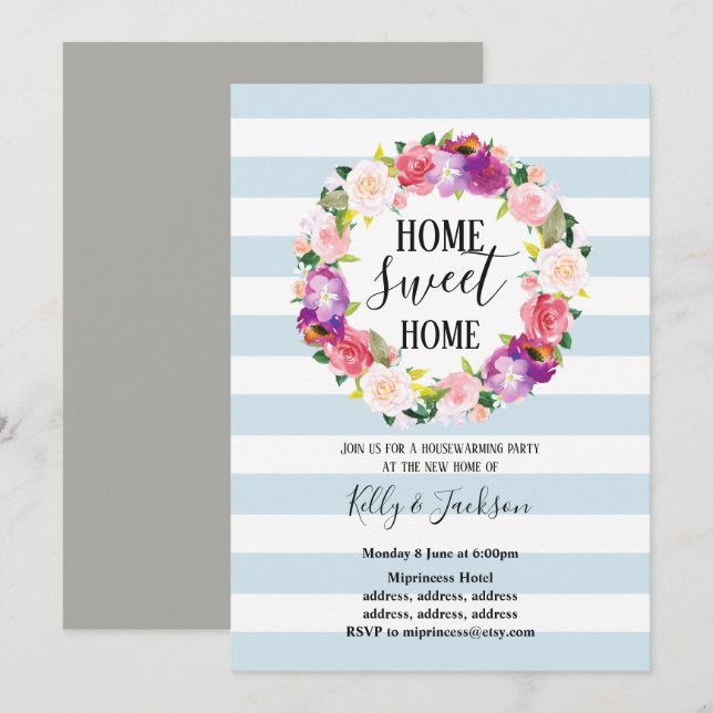 spring flowers, floral housewarming party invitation (Front/Back)