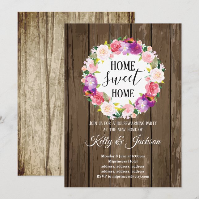 spring flowers, floral housewarming party invitation (Front/Back)