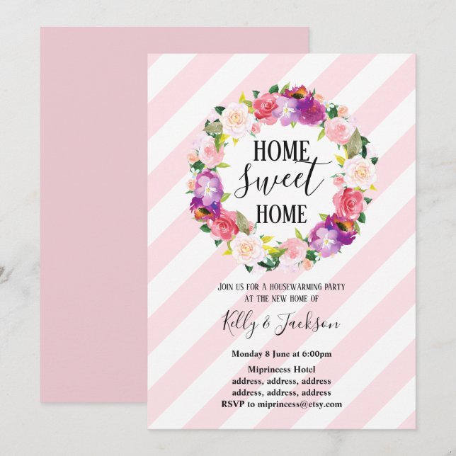spring flowers, floral housewarming party invitation (Front/Back)