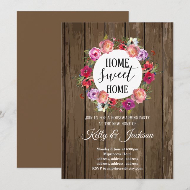 spring flowers, floral housewarming party invitation (Front/Back)