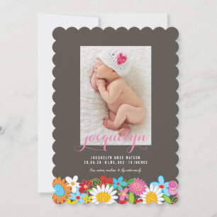 Spring Flowers Garden Baby Girl Birth Announcement