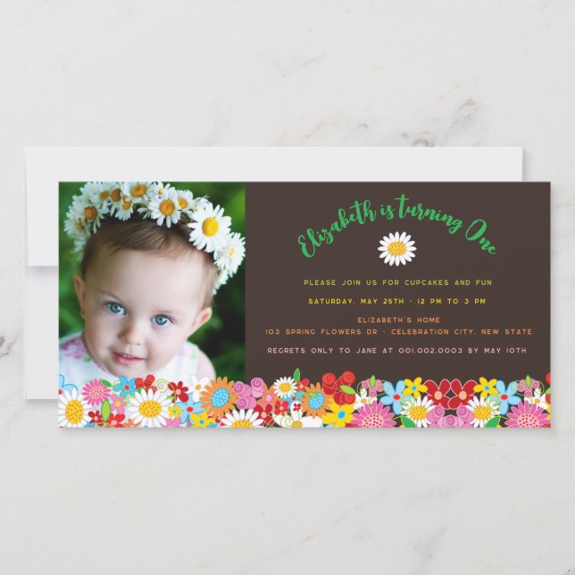 Spring Flowers Garden Girl Birthday Photo Card (Front)