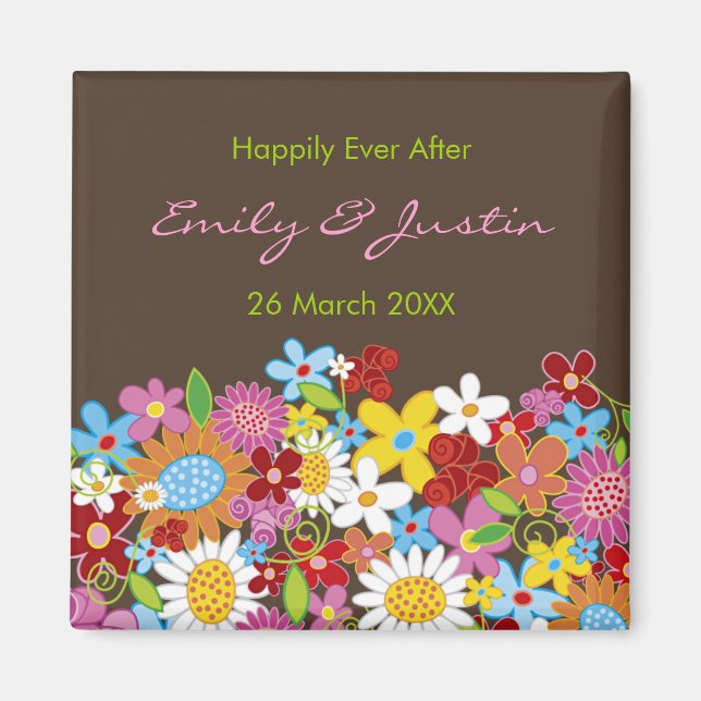 Spring Flowers Garden Happily Ever After Wedding Magnet (Front)