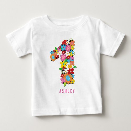 Spring Flowers Garden One Girl 1st Birthday Party Baby T_Shirt