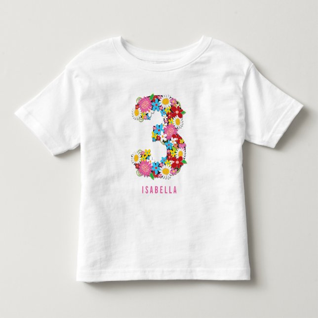 Spring Flowers Garden Pink Girl 3rd Birthday Party Toddler T-shirt (Front)