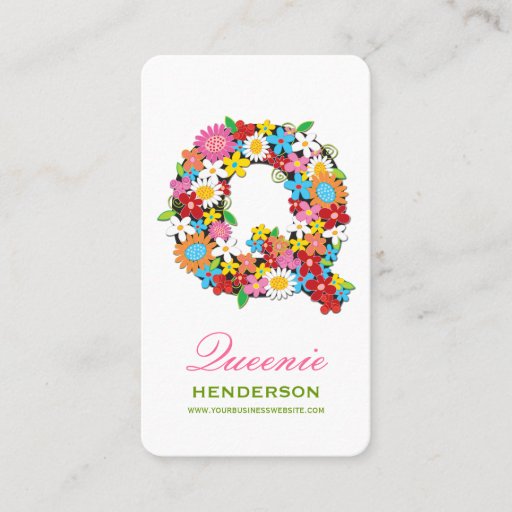 Customizable fatfatin Spring Flowers "Q" Monogram Profile Card Business Card Templates
