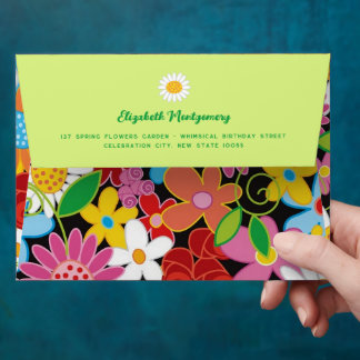 Spring Flowers Garden Whimsical Blooms Birthday Envelope