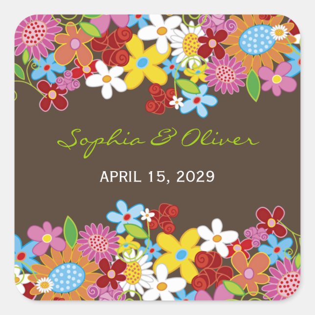 Spring Flowers Garden Whimsical Wedding Favors Square Sticker (Front)