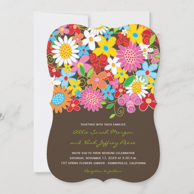 Spring Flowers Garden Whimsical Wedding Invite (Front)