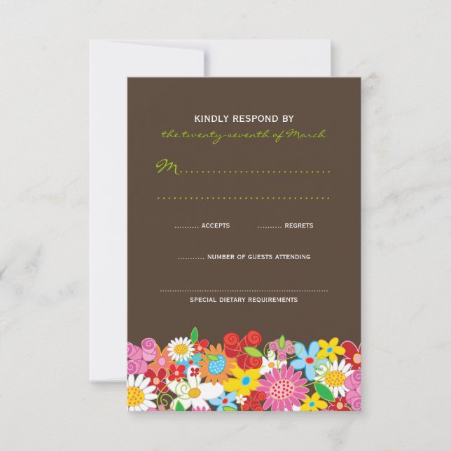 Spring Flowers Garden Whimsical Wedding RSVP Card (Front)