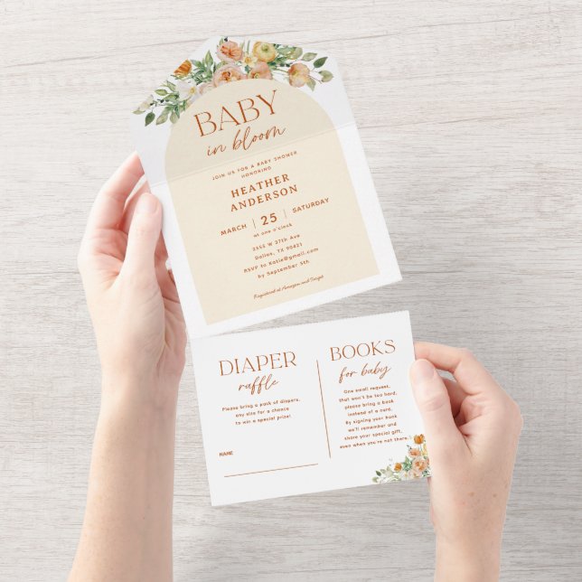 Spring Flowers Girl Baby Shower All In One Invitation (Tearaway)