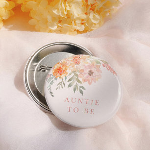 Spring Flowers Girl Baby Shower Auntie To Be Button