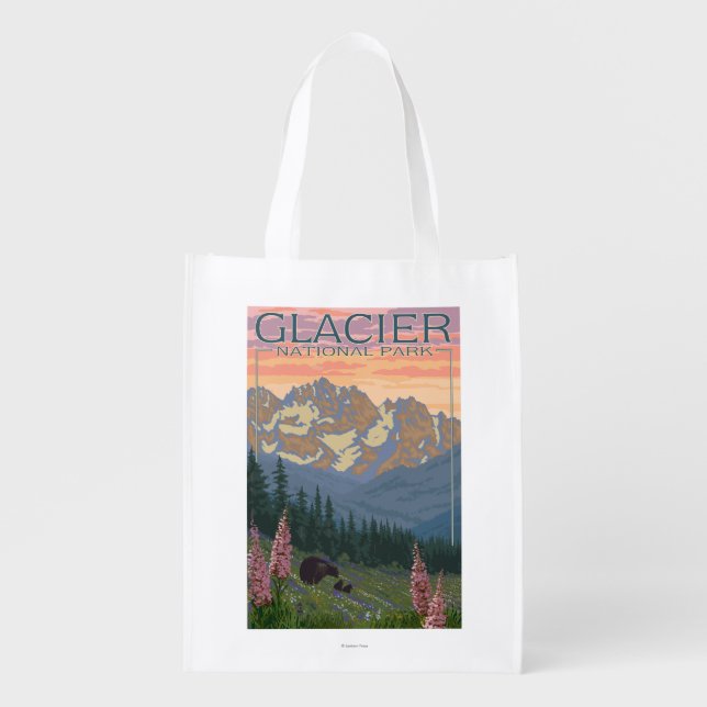 Spring Flowers - Glacier National Park, MT Grocery Bag (Front)