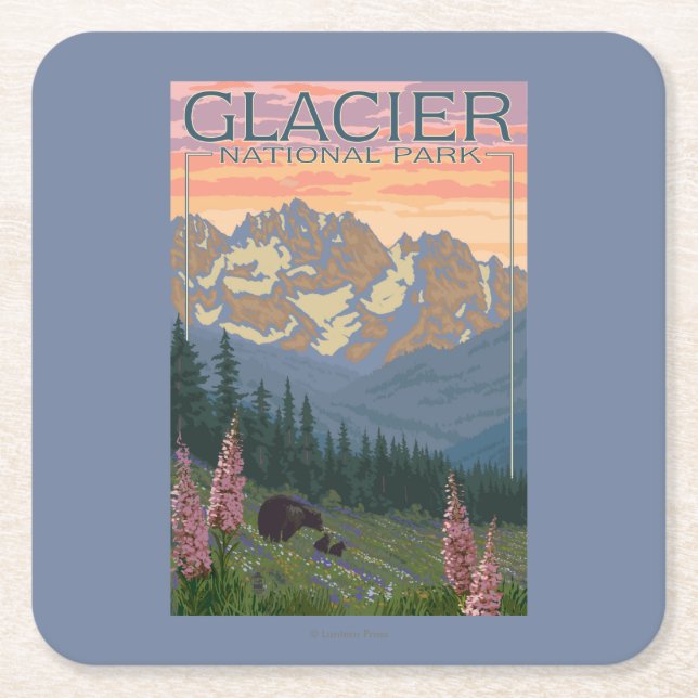 Spring Flowers - Glacier National Park, MT Square Paper Coaster (Front)