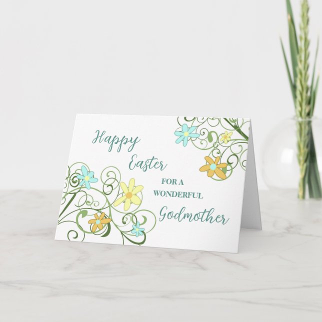 Spring Flowers Godmother Happy Easter Holiday Card (Front)
