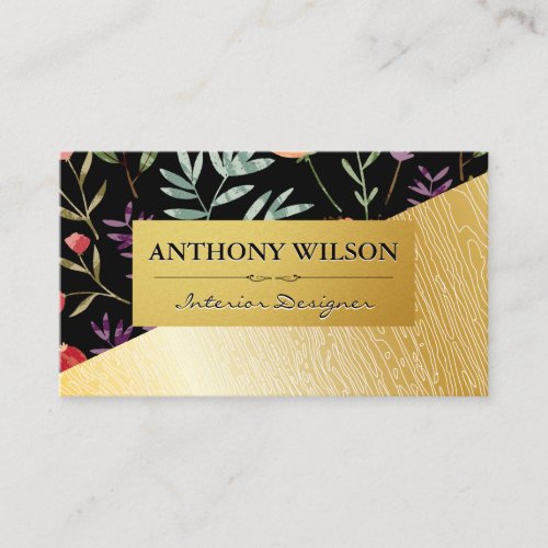 Spring Flowers  Gold Wood Grain Pattern Business Card