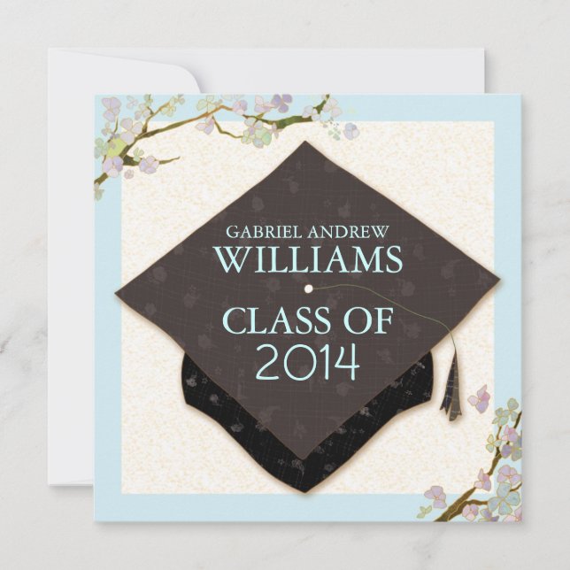 Spring Flowers + Graduation Cap 2014 Party Invites (Front)