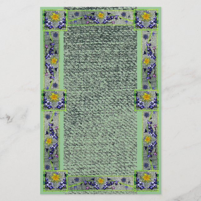 Spring Flowers Green Denim Paper (Front)