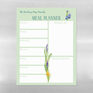 Spring Flowers Green Meal Planner & Shopping List Magnetic Dry Erase Sheet