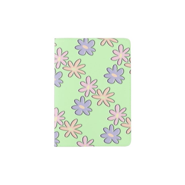 Spring Flowers Green Passport Holder (Front)