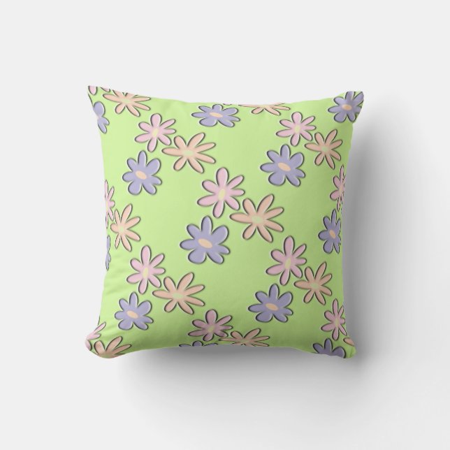 Spring Flowers Green Throw Pillow (Front)