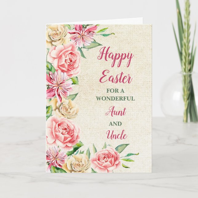 Spring Flowers Happy Easter Aunt and Uncle Holiday Card (Front)