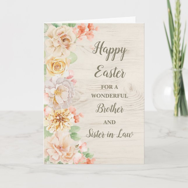 Spring Flowers Happy Easter Brother Sister in Law Holiday Card (Front)