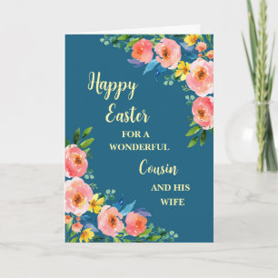 Spring Flowers Happy Easter Cousin and His Wife Holiday Card