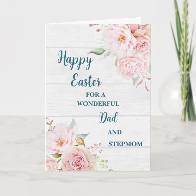 Spring Flowers Happy Easter Dad and Stepmom Holiday Card (Front)