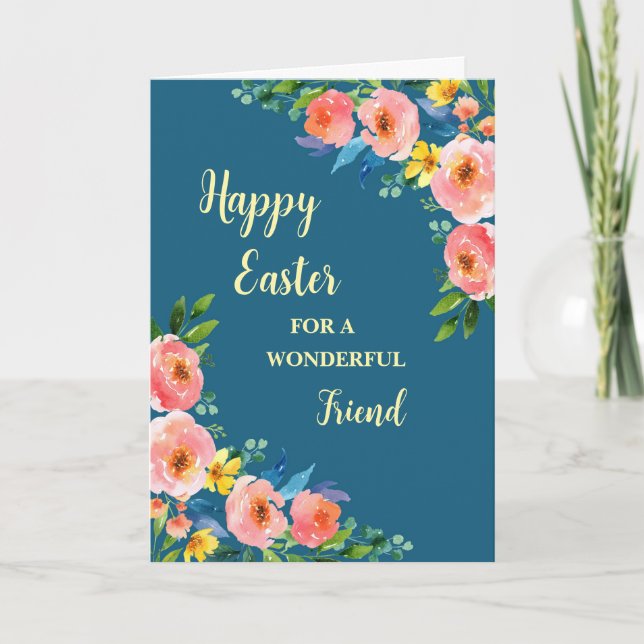 Spring Flowers Happy Easter Friend Holiday Card (Front)