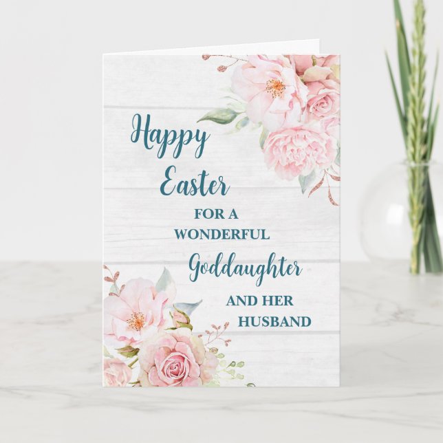 Spring Flowers Happy Easter Goddaughter & Husband Holiday Card (Front)