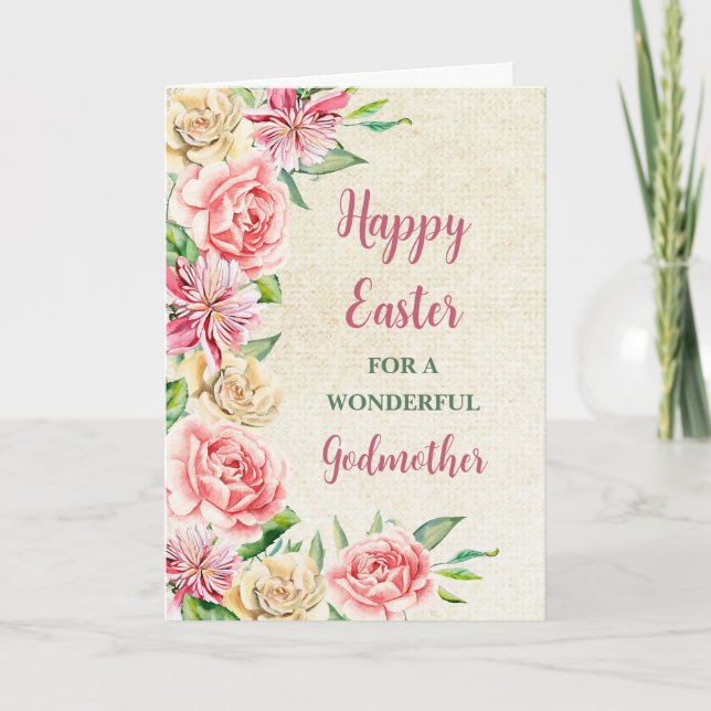 Spring Flowers Happy Easter Godmother Holiday Card (Front)