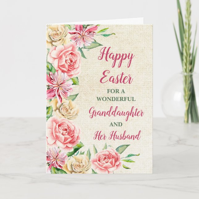 Spring Flowers Happy Easter Granddaughter Husband Holiday Card (Front)