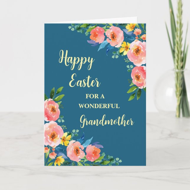 Spring Flowers Happy Easter Grandmother Holiday Card (Front)
