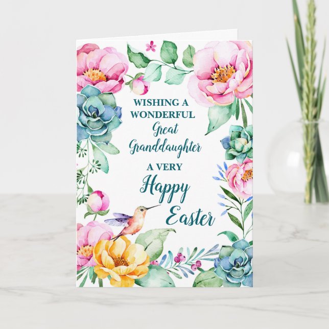 Spring Flowers Happy Easter Great Granddaughter Holiday Card (Front)