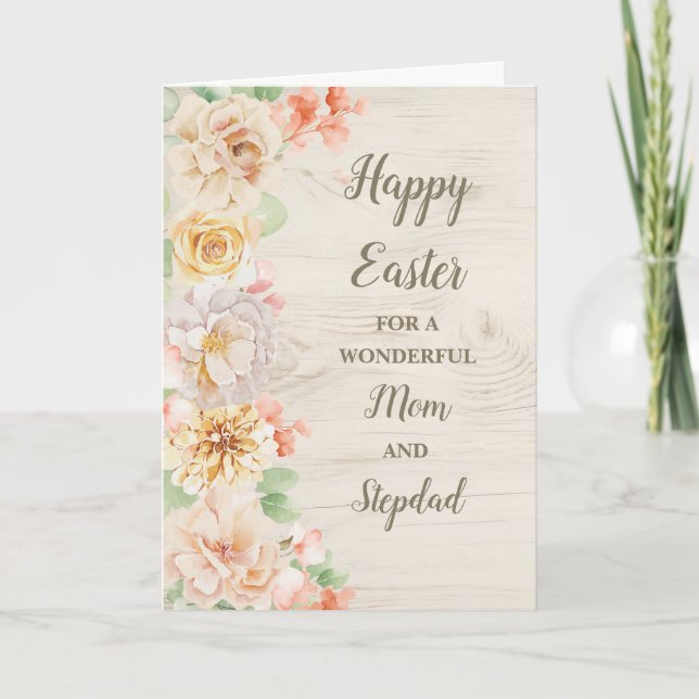 Spring Flowers Happy Easter Mom and Stepdad Holiday Card (Front)