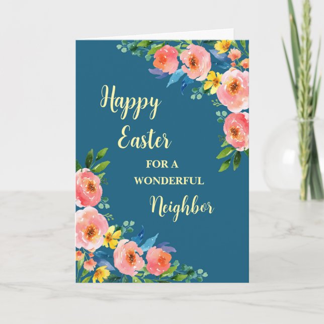 Spring Flowers Happy Easter Neighbor Holiday Card (Front)