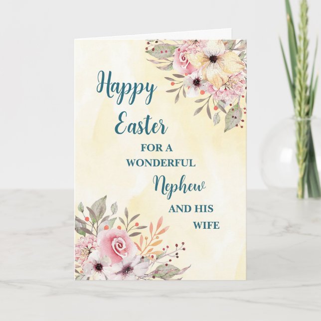 Spring Flowers Happy Easter Nephew & His Wife Holiday Card (Front)