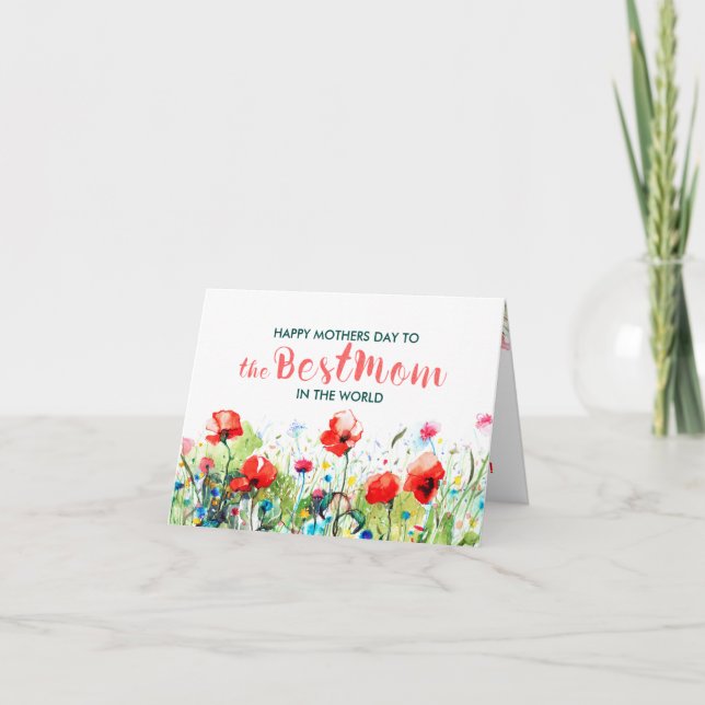 Spring Flowers Happy Mother Day Best Mom Text Card (Front)