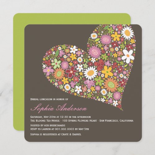 Spring Flowers Heart Love Bridal Shower Invite