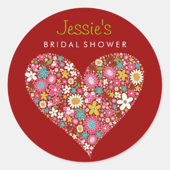 Spring Flowers Heart Love Bridal Shower Wedding Classic Round Sticker by fatfatin_design at Zazzle