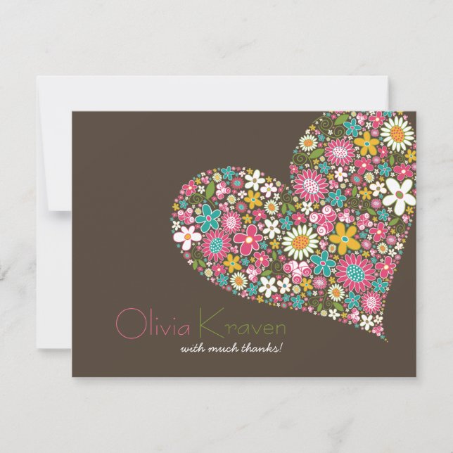Spring Flowers Heart Love Bridal Shower Wedding Thank You Card (Front)